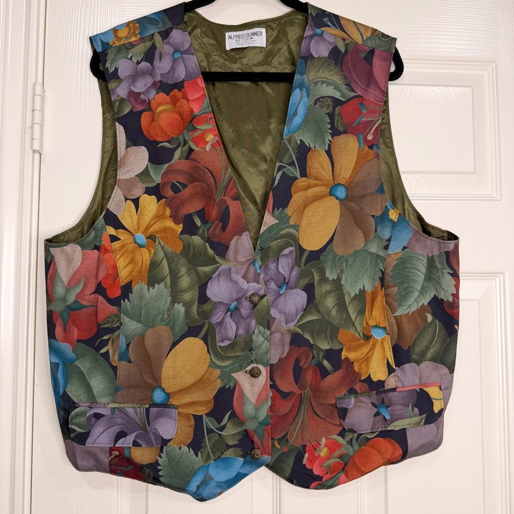 #B38 Vintage ALFRED DUNNER Floral Vest Size 22W Multicolor 25" ptp